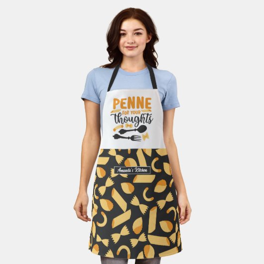 フードプおもしろいンイタリアンシェフ料理パスタパターン エプロン (着用した状態)