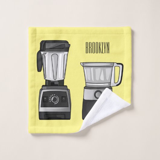 フードプロセッサ&ブレンダー漫画イラストレーション バスタオルセット (ウォッシュタオル)