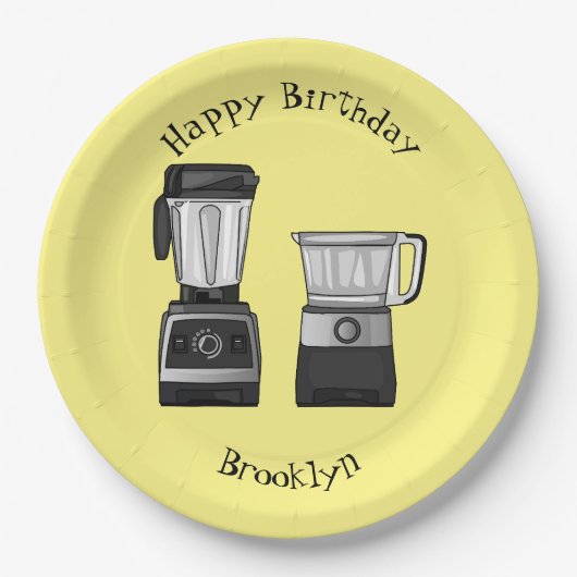 フードプロセッサ&ブレンダー漫画イラストレーション ペーパープレート (正面)
