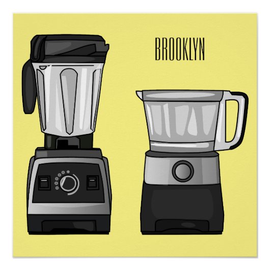 フードプロセッサ&ブレンダー漫画イラストレーション ポスター (正面)