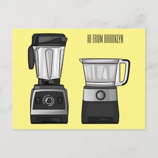 フードプロセッサ&ブレンダー漫画イラストレーション ポストカード (正面)