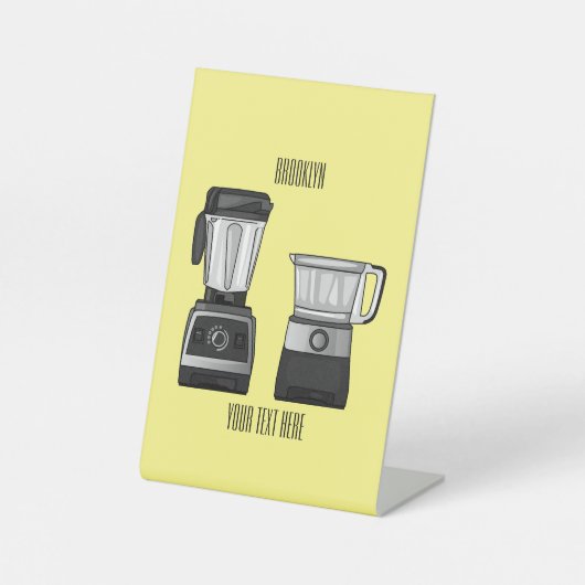 フードプロセッサ&ブレンダー漫画イラストレーション 台座サイン (正面)