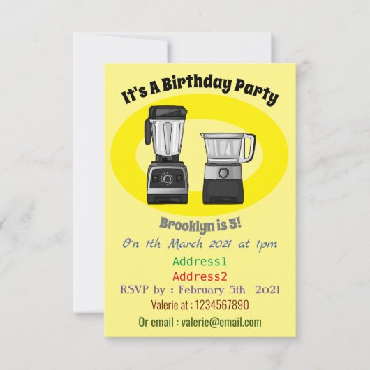 フードプロセッサ&ブレンダー漫画イラストレーション 招待状 (正面)