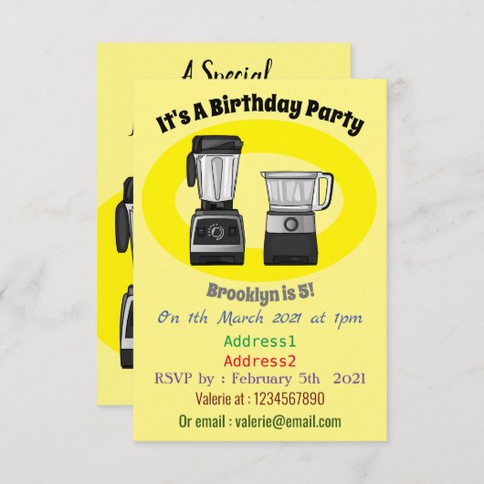 フードプロセッサ&ブレンダー漫画イラストレーション 招待状 (正面/裏面)