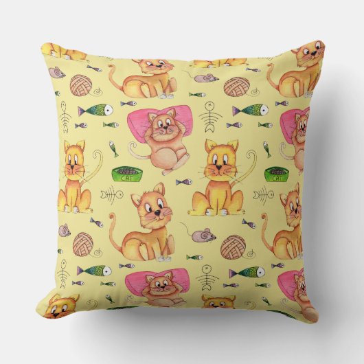フードボウル魚ペット愛猫ネコ猫デコールテーマ クッション (正面)