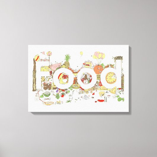 フードワードアートスローガンおもしろいグルメタイポグラフィユーモア キャンバスプリント (正面)