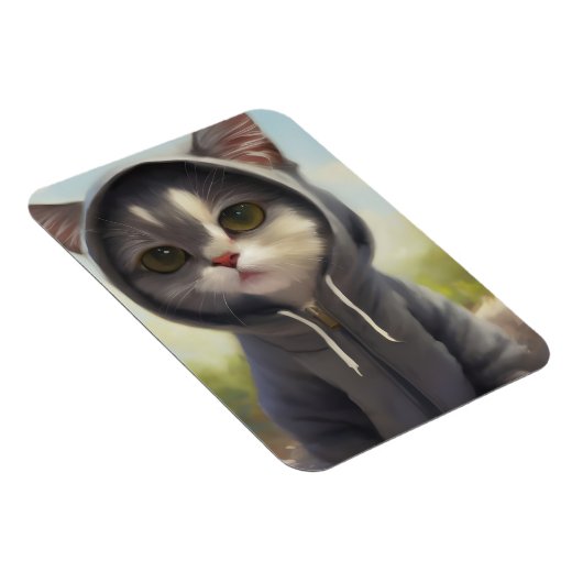 フード付きスウェットシャツの子猫 マグネット (右側)