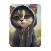 フード付きスウェットシャツの子猫 マグネット (縦)