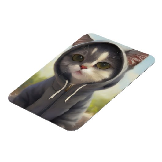 フード付きスウェットシャツの子猫 マグネット (左側)