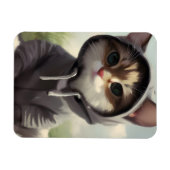 フード付きスウェットシャツの子猫 マグネット (横)