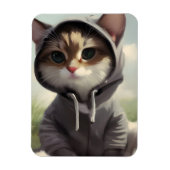 フード付きスウェットシャツの子猫 マグネット (縦)