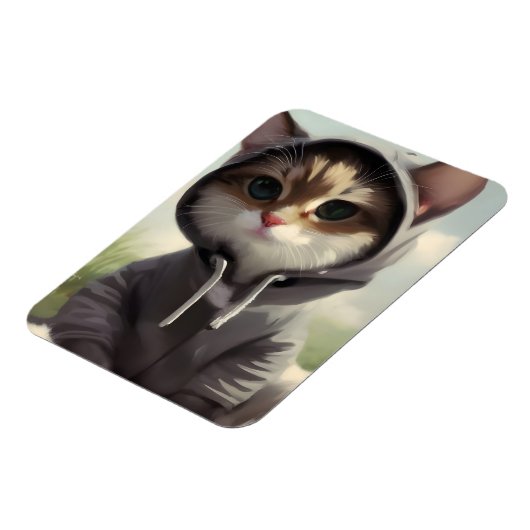 フード付きスウェットシャツの子猫 マグネット (左側)