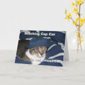 フード付きニット帽の猫は面白くない カード (黄色い花)