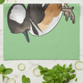 フード付きメルガンザー鳥の漫画イラストレーション キッチンタオル (折り畳み)