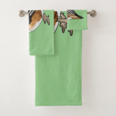 フード付きメルガンザー鳥の漫画イラストレーション バスタオルセット (インサイチュ)