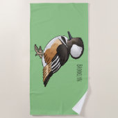 フード付きメルガンザー鳥の漫画イラストレーション ビーチタオル (正面)