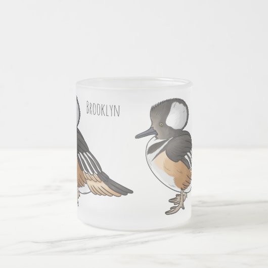 フード付きメルガンザー鳥の漫画イラストレーション フロストグラスマグカップ (中央)