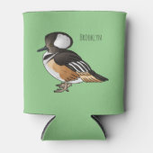 フード付きメルガンザー鳥の漫画イラストレーション 缶クーラー (正面)