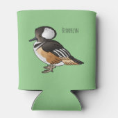 フード付きメルガンザー鳥の漫画イラストレーション 缶クーラー (裏面)