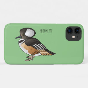 フード付きメルガンザー鳥の漫画イラストレーション iPhone 11 ケース