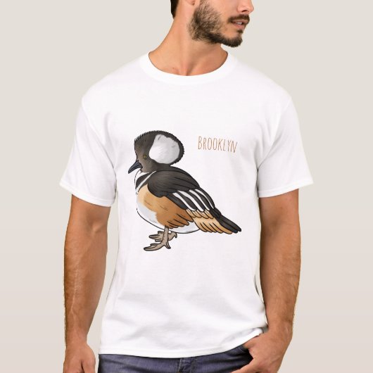 フード付きメルガンザー鳥の漫画イラストレーション Tシャツ (正面)