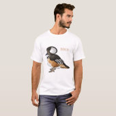 フード付きメルガンザー鳥の漫画イラストレーション Tシャツ (正面フル)