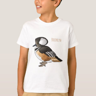 フード付きメルガンザー鳥の漫画イラストレーション Tシャツ