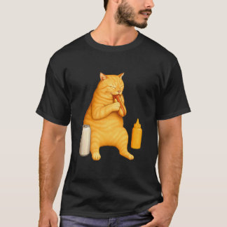 フード愛好家とペット愛好家のための面白い猫のホットドッグ食べる Tシャツ