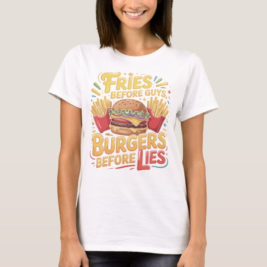 フード愛好家のためのレトロバーガー愛好家の引用Tシャツデザイン Tシャツ (正面)