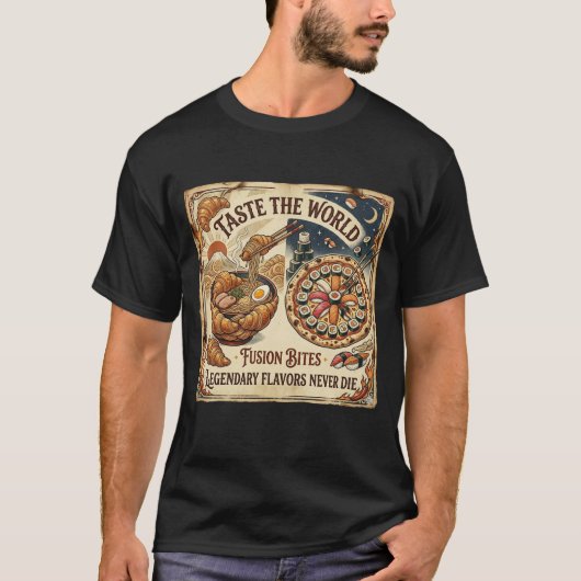 フード融合の面白さ！寿司ピザラーメンTシャツ Tシャツ (正面)