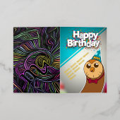 フード誕生日カードザフクロウハウス招待状 箔グリーティングカード (外側レイダウン)