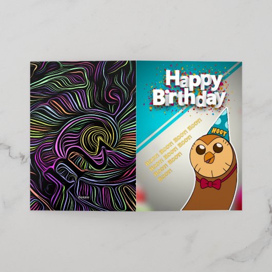 フード誕生日カードザフクロウハウス招待状 箔グリーティングカード (外側レイダウン)