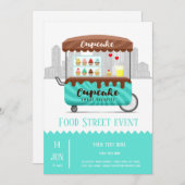 フード通りカップケーキ甘いデザート 招待状 (正面/裏面)