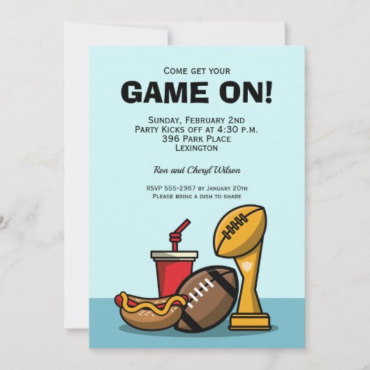 フード&サッカートロフィーのゲームパーティの招待状 (正面)