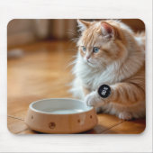 フード・ボールでデジタル時計を着た猫 マウスパッド (正面)