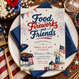 フード・花火と友達 7月4日のBBQ 招待状