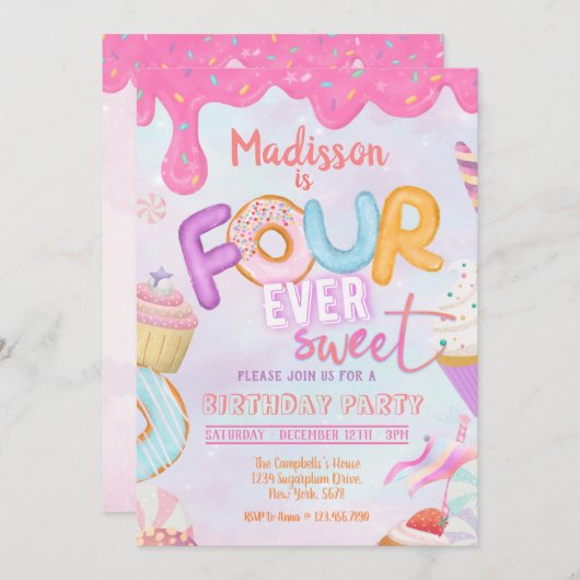 フーバースイートガール4thバースデー招待状 招待状 (正面/裏面)