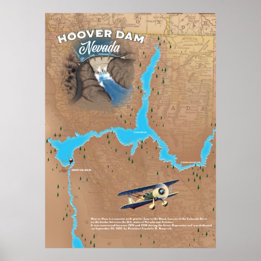 フーバーダムネバダの地図 ポスター (正面)
