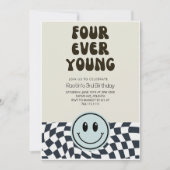 フーバーヤング市松模様にレトロ誕生日招待状 招待状 (正面)