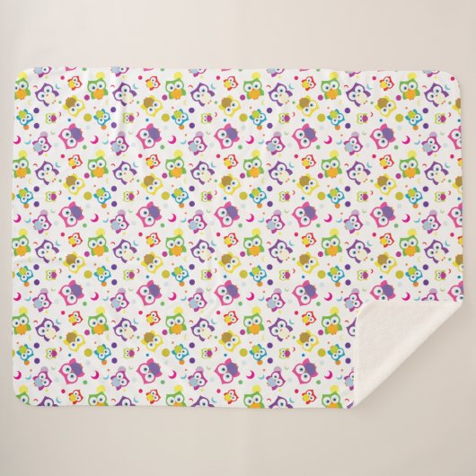 フーフクロウの森の野生生物の水玉模様と月 シェルパブランケット (正面(横))