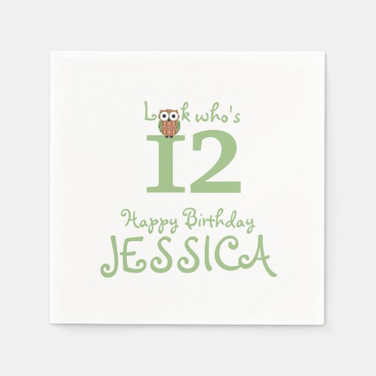 フーフクロウハッピーバースデー スタンダードカクテルナプキン (正面)