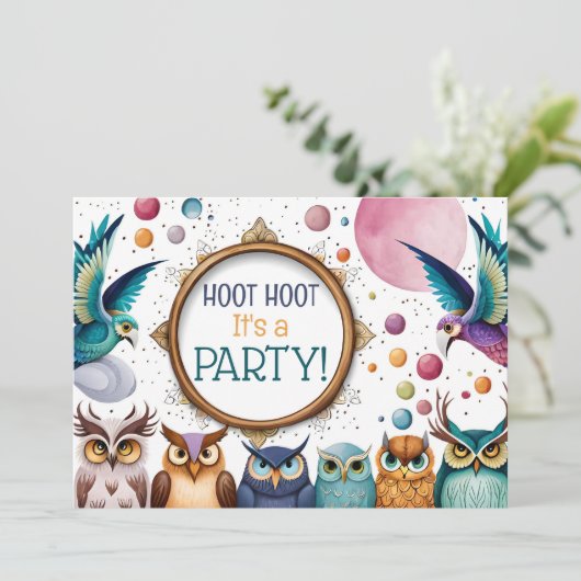 フーフクロウパーソナライズされた誕生日招待状 案内状 (スタンド正面)