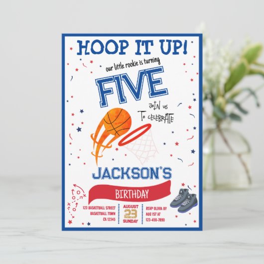 フープそれを小さなルーキーバスケットボール誕生日 招待状 (スタンド正面)