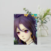 フープのイヤリングとB付きアニメホワイトシャツグラフィック 箔シーズンポストカード (立ち正面)