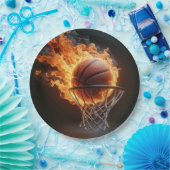 フープの中で燃えるバスケットボール ペーパープレート (パーティー)