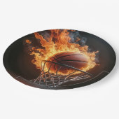 フープの中で燃えるバスケットボール ペーパープレート (アングル)
