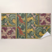 フープオープとジムソンウィードの鳥とアールヌーボー様式の花卉 ビーチタオル (正面)