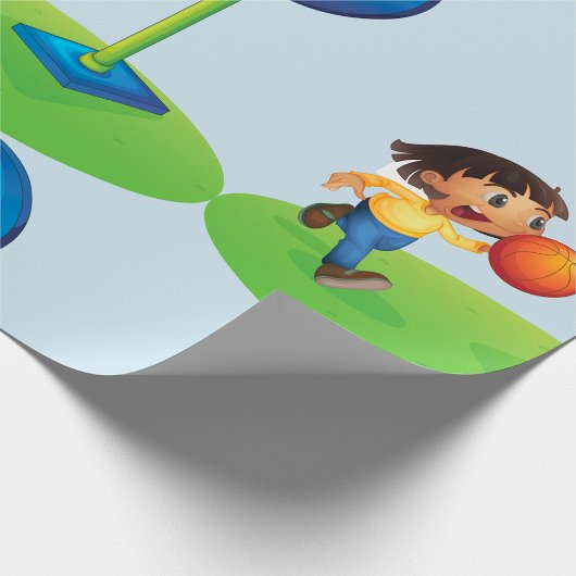 フープ遊おもしろいスポーツとキッズバスケットボール ラッピングペーパー