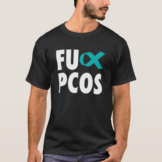 フーポリ嚢胞性卵巣症候群ティール(緑がかった色)リボン – Pcos Tシャツ (正面)