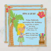 フーラ・ブロンド・ガール・ルアウ広場　誕生日招待状 招待状 (正面/裏面)